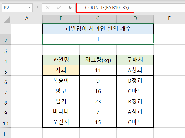 엑셀 countif 함수 사용법 2