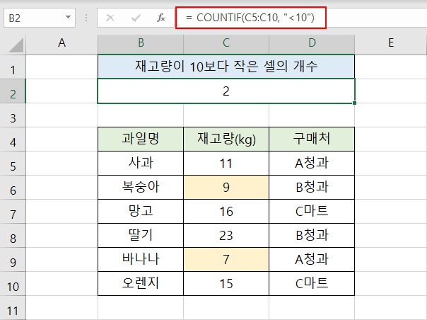 엑셀 countif 함수 사용법 3