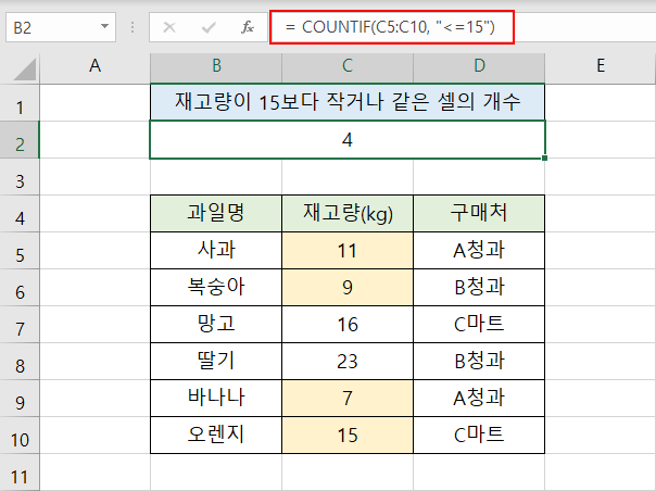 엑셀 countif 함수 사용법 4