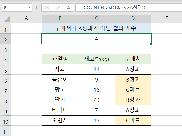 엑셀 countif 함수 사용법 5